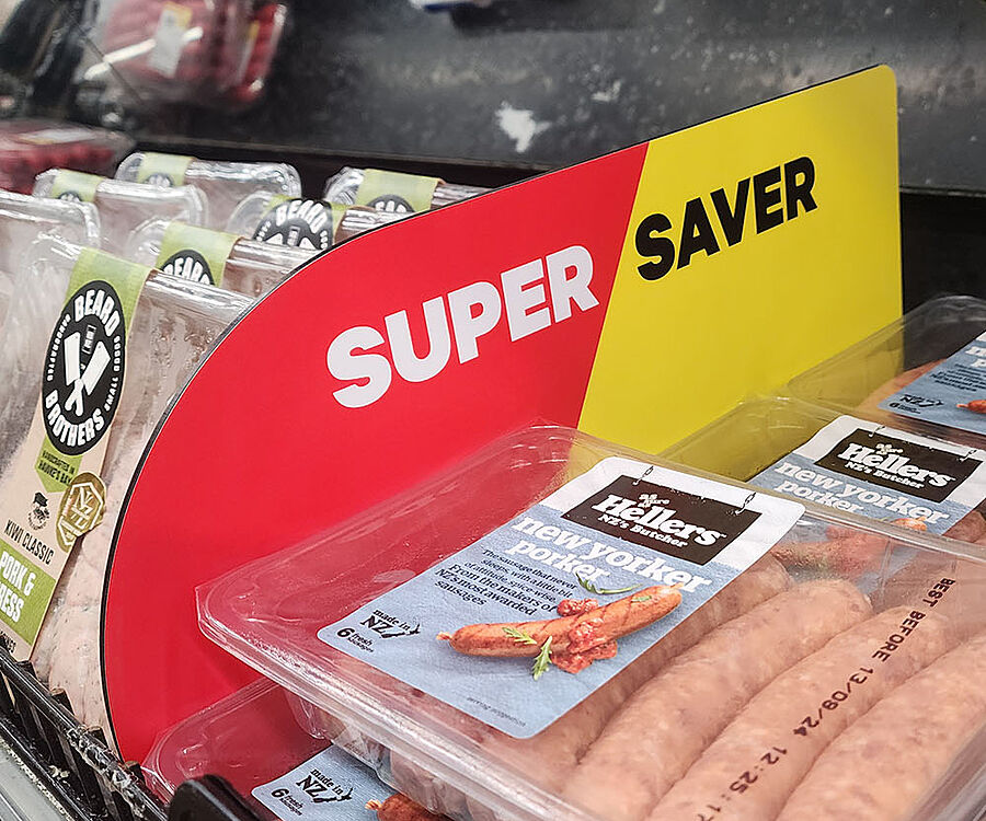 Laser cut 'Super Saver' New World sign